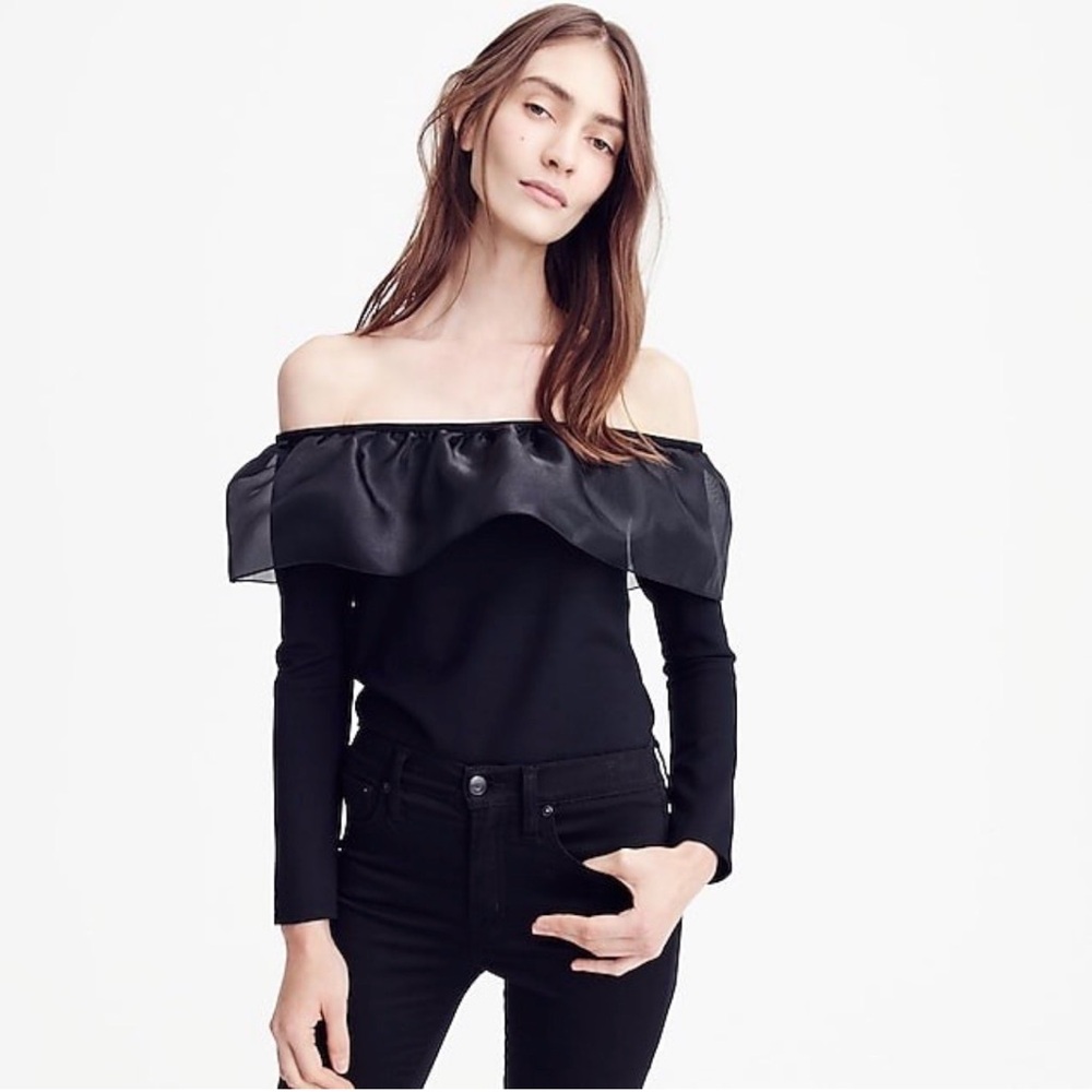 J.Crew Black Organza Ruffle Top